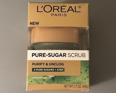 L'Oreal Paris Pure Sugar Scrub Purify & Unclog Kiwi 1.7 oz For Face & Lips New
