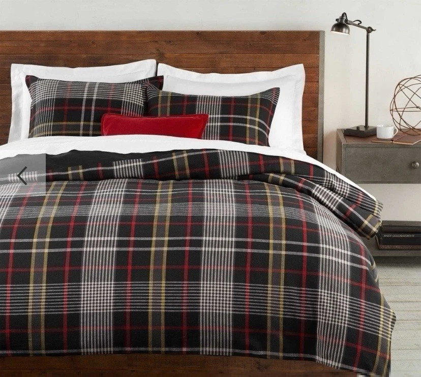POTTERY BARN Set Of 3 Pillow Cases Carson Plaid Cotton Euro Sham Gray 26x26 - Image 2 of 4