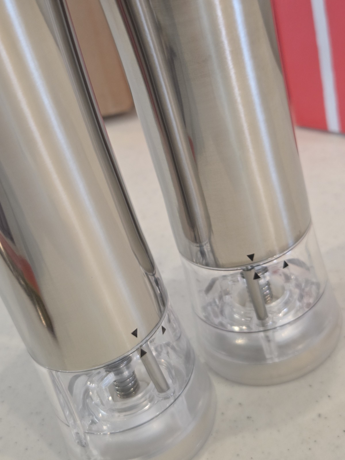 NEW Wolfgang Puck Battery Operated Spice Mills Set Stainless Pepper Salt 