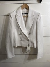 ZARA NWT CROPPED DOUBLE BREASTED BLAZER JACKET WHITE Women  s Size XS