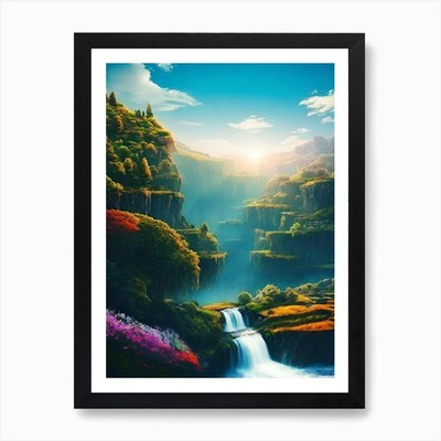 Wasserfall in den Bergen 9 Kunst Pr gerahmtes Wandbild Poster Leinwanddruck Bild