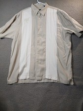 Van Heusen Studio Men's Short Sleeve Button-Up Shirt XL 17-17.5 Beige White