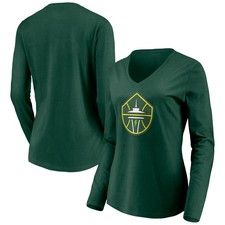Women's Green Seattle Storm Primary Logo Long Sleeve V-Neck T-Shirt