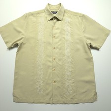 Nat Nast Mens Shirt Medium Tan Brown Pure Silk Embroidered Spades Clubs Camp M