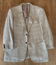 Oxxford Clothes 43L Sport Coat Wool Silk Cashmere Windowpane Tan Blue Summer USA