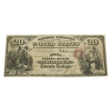 1875 $20 United States First National Bank of Indianapolis Banknote #C1022-1