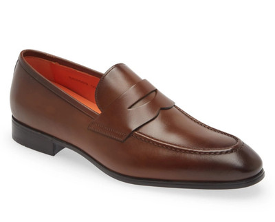 Santoni Gavin Men's Leather Penny Loafers Slip-On Shoes Brown Size 10 D - Italy