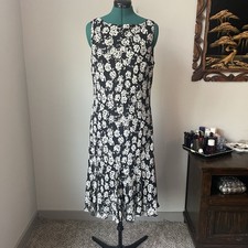 90s Floral Chaps Boat Neck Mermaid Dress Fully Lined Maxi Size M/L