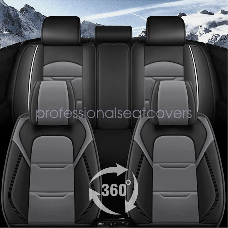 For Honda Civic Car 5 Seat Cover Cushion Full Faux Leather Stitching Gray&Black Foto 4 de 4