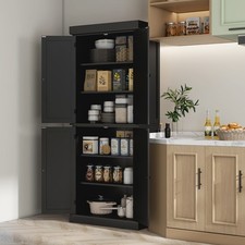 HOMCOM Modern Kitchen Pantry, 6-Tier Cabinet Organizer w/ 4 Adjustable, Black