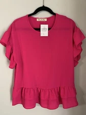 Ladies SZ S Vine and Love Pink Floral Blouse Flutter Sleeve Boutique Quality 