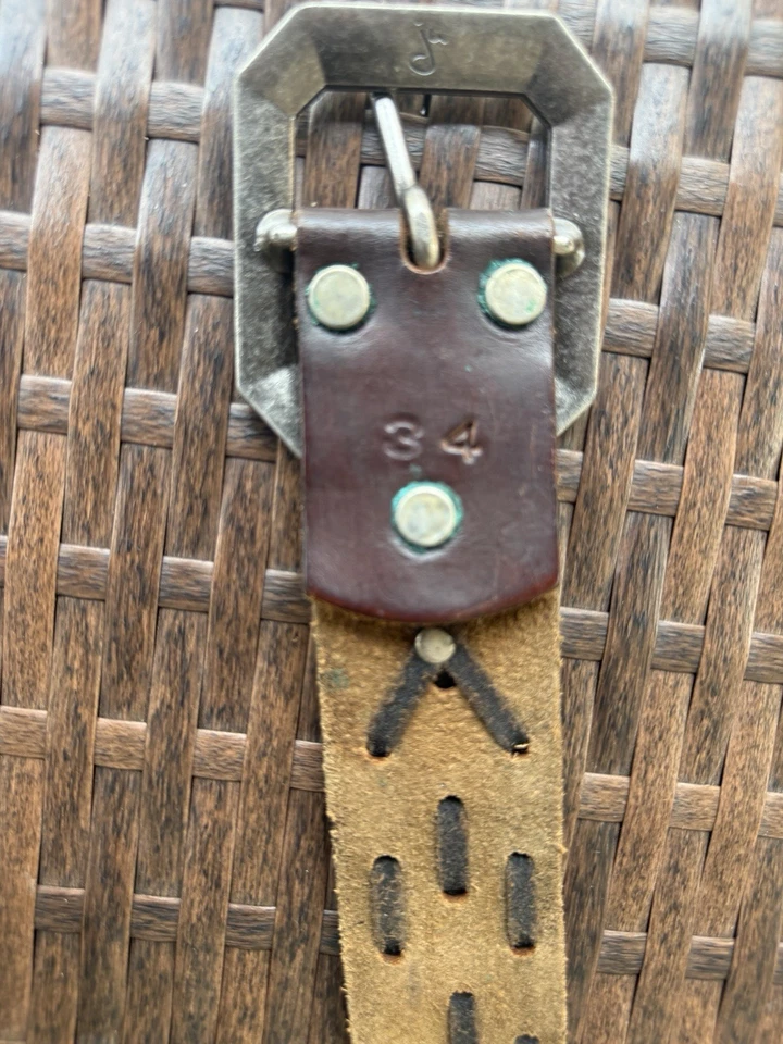 Cinturón Joed Vintage Años 70 Reciclado Marrón Negro Cuero Mediano 34 Hebilla Extraíble Foto 3 de 4