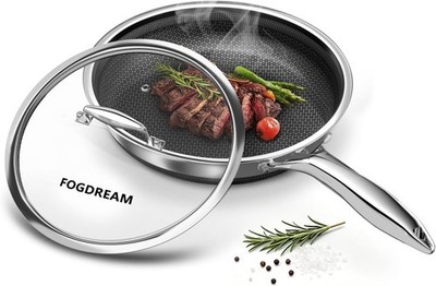 10 Inch Nonstick Frying Pan with Lid, Honeycomb Hybrid Stainless Steel Skillet
