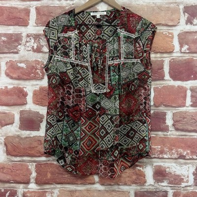 Anthropologie Daniel Rainn Top Womens SP Multicolor Boho Abstract Sheer Shirt 