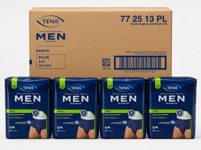 Pantalones TENA Hombre Active Fit Plus S/M - Estuche de 4 Paquetes de 9 (36 Pantalones en Total) - Dis - Imagen 1 de 3