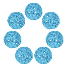 7Pcs Wicker Rattan Balls, 2.75 in Dia Rattan Decorative Balls, Sky Blue