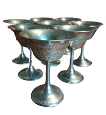 Z.Y India world gift silver plated brass plate goblets chalets set of 8 Vintage