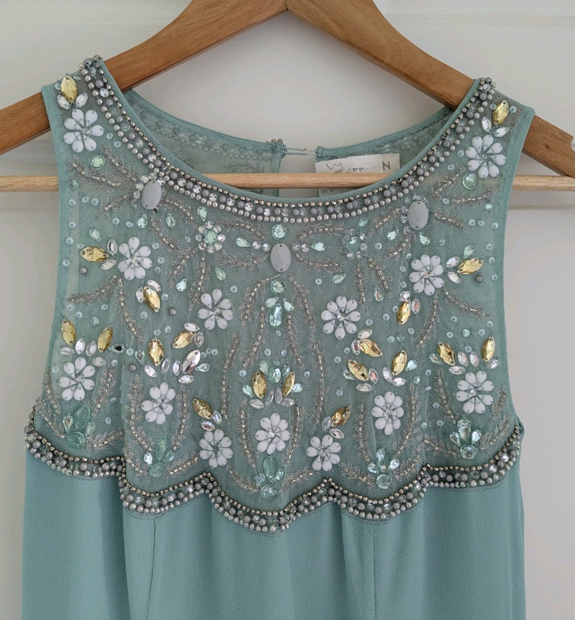 Beautiful Monsoon turquoise / aqua beaded occasion dress, size UK 8, worn once image 2