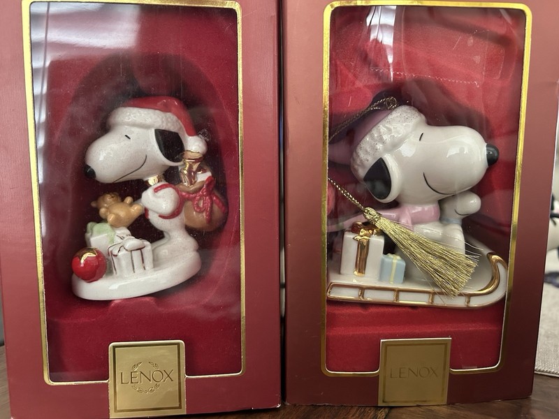 Lenox Snoopy's Sledding Adventure Orn and Night Before Christmas Figure Set Of 2