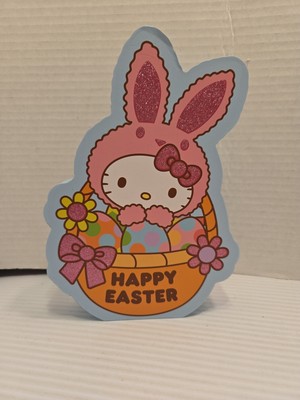 Hello Kitty Solid Wood Easter Eggs & Bunny Ears Sign Plaque Gift Decor New