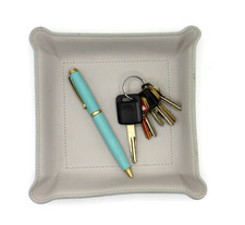 Valet Tray Catchall Leather New 6 1/2" Square Molded Design Cloud Gray