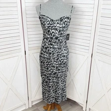 Express Slip Dress Women Small Black White Abstract Print Drape Neck Satin Party