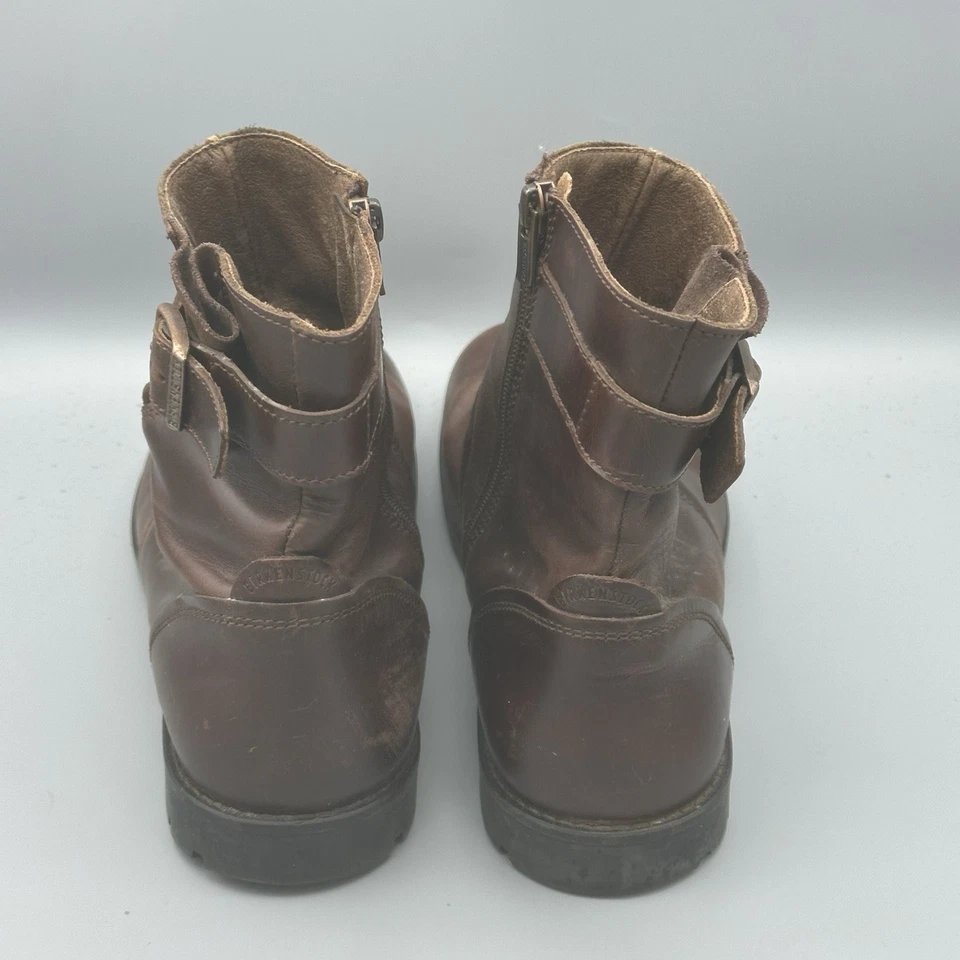 BIRKENSTOCK Mujer 10 Marrón Cuero Tobillo Moto Botas 41 L Cremallera Hebilla Suela Foto 3 de 4