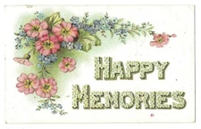 HAPPY MEMORIES embossed floral postcard c1910