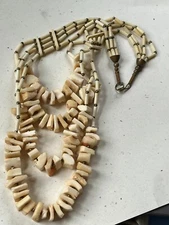 Heavy Long Multistrand Cream Barrel & Nugget Chunky Bead Necklace – 22 inches