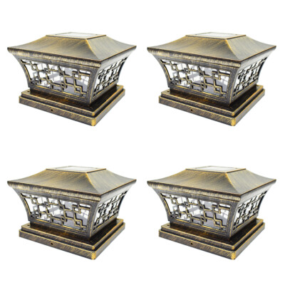 4 Black / Bronze 6 x 6 Solar Post Lights Outdoor LED Deck Cap Fence Lamp Vinyl