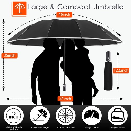 Bodyguard Inverted Umbrella, Large Windproof Umbrellas for Rain 46IN, Black - Picture 3 of 7