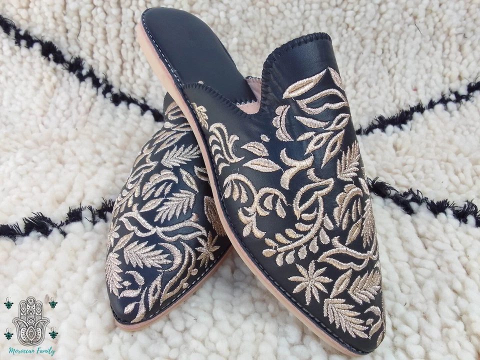 Moroccan babouche embroidered mules Moroccan slippers women slip ons - Image 2 of 4
