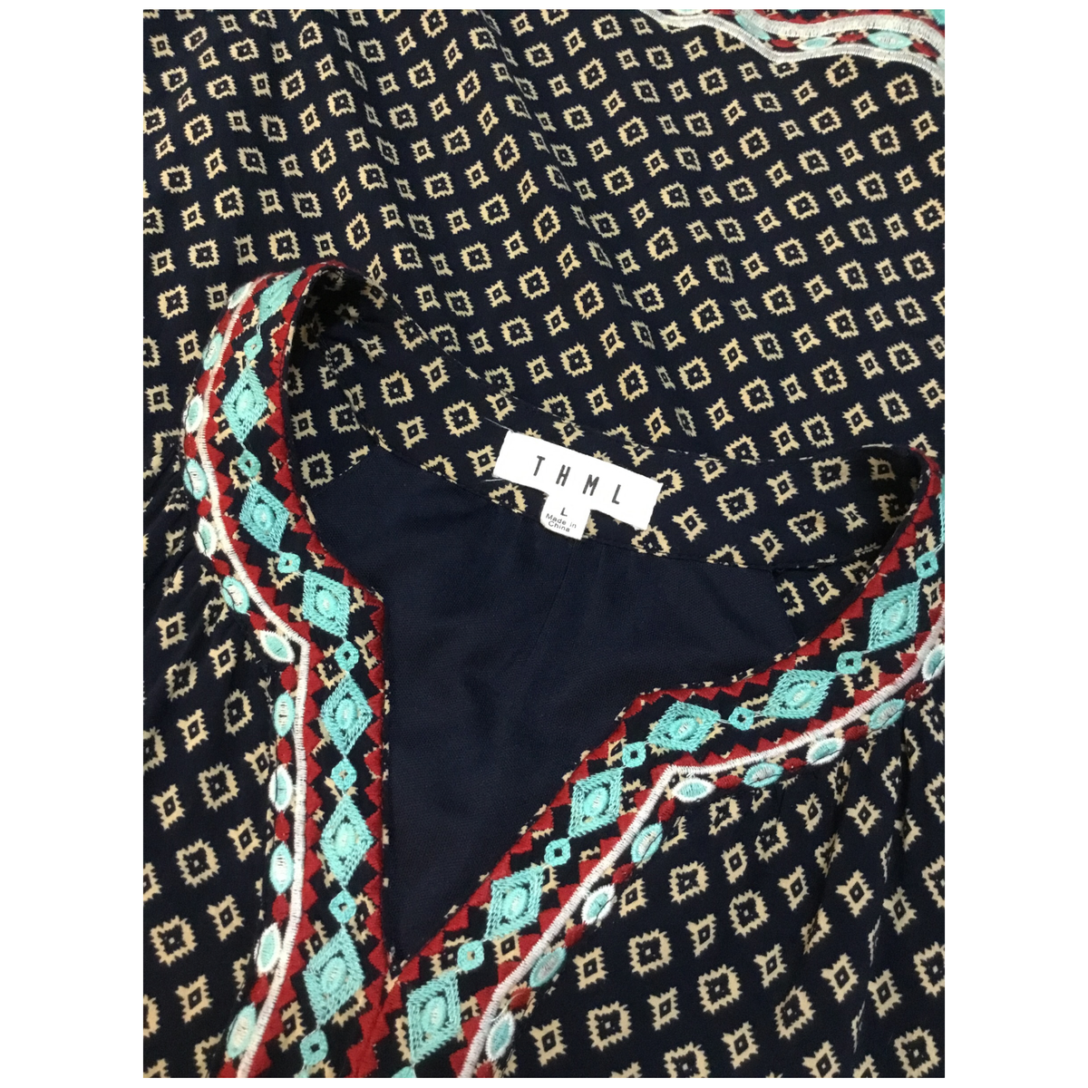THML Faye Boho A Line Embroidered Halter V Neck Geometric Dress Navy L | eBay THML Faye Boho A Line Embroidered Halter V Neck Geometric Dress Navy L | eBay