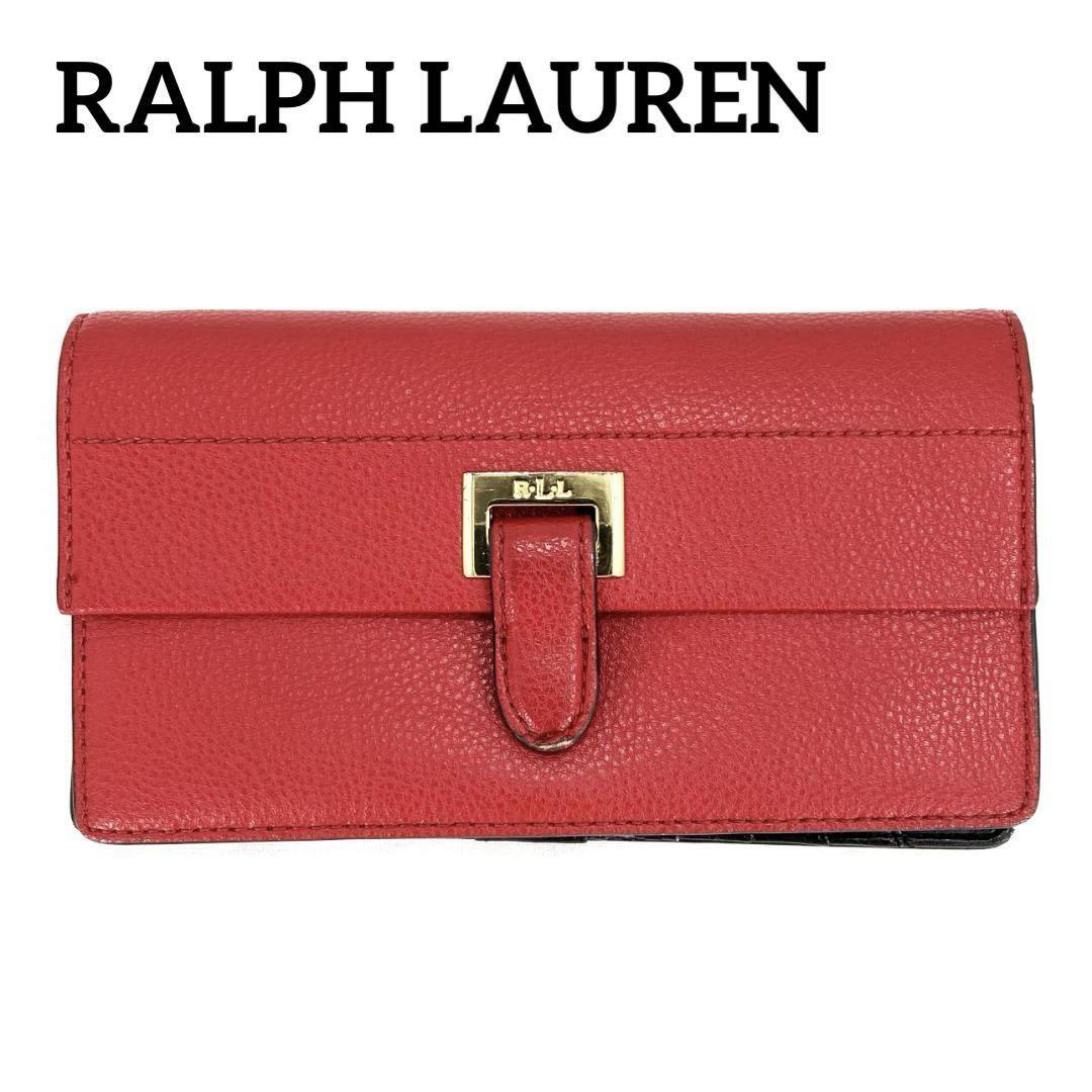 Ralph Lauren Long Wallet Red Leather Signature Logo Classic