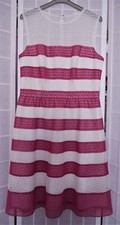 HANDMADE WOMENS STRIPED PINK WHITE LINED LACE DRESS SIZE 8