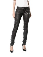 New Women Black Leather Pant Side Lace Up Slim Fit Biker Leather Pant WLP3a