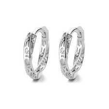 Women Silver Tone Polished Flower Filigree Twist Hoop Huggie Earrings I90