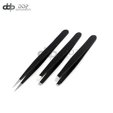 Eyebrow Tweezers Set 3 Pcs Eyebrow With Slant Straight  Pointed Tips Black 