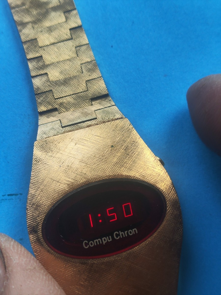 Rare Vintage Working Compu Chron Led Red Digital Unisex Watch _3527