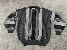 Tosani Sweater Mens 2XL Black Gray 3D Knit Textured Grandpa Vintage Deadstock