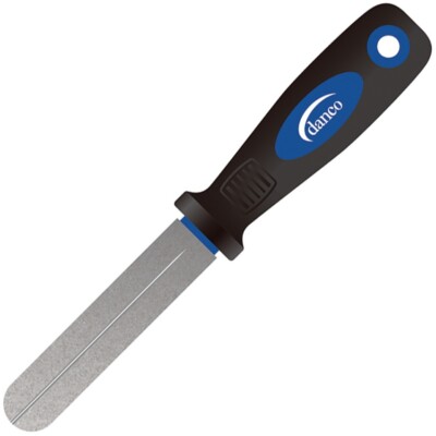 Danco Hook File 6'' Dual-Sided 400 and 600 Grits w/ Hook Slot Rubberized Handle