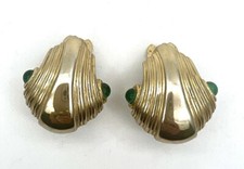 Vintage Paolo Gucci Gold Plated Green Glass Clip-On Earrings