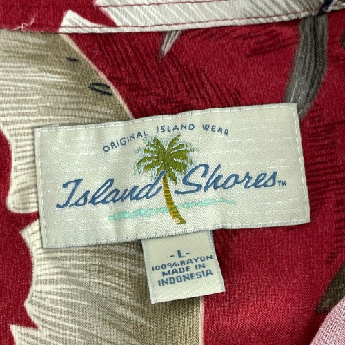Island Shores Mens Hawaiian Shirt Large Rayon Red Leaf Print Short Sleeve 4590 - Picture 3 of 7