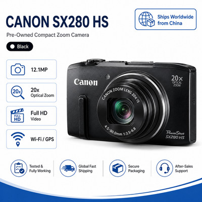 Canon Powershot SX280 HS Digital Camera 12.1MP 20x Optical Zoom Black Wi-Fi GPS