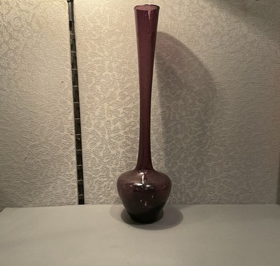 Vintage Amethyst Purple 12  inch  Glass Bud Vase