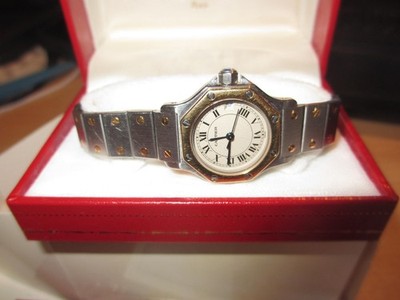 Cartier Santos Oktagon Armbanduhr in 750er / 18 Kt. GG / Stahl Ref: 187903