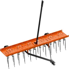 48" Tow-Behind Lawn Tractor Grass Rake Dethatcher w/24 Spring Steel Tines Orange