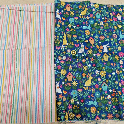 Makower, UK Hello Spring Easter Print and 1634 Chalk Stripe (The Henry Studio)