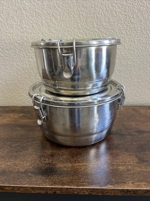 Vtg Korean Wang Brand Stainless Steel Containers w/Locking Lid Foodware Set Of 2