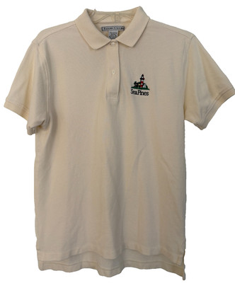 IZOD Club Polo Shirt Ivory Golf Logo Embroidered Sea Pines Light House Medium